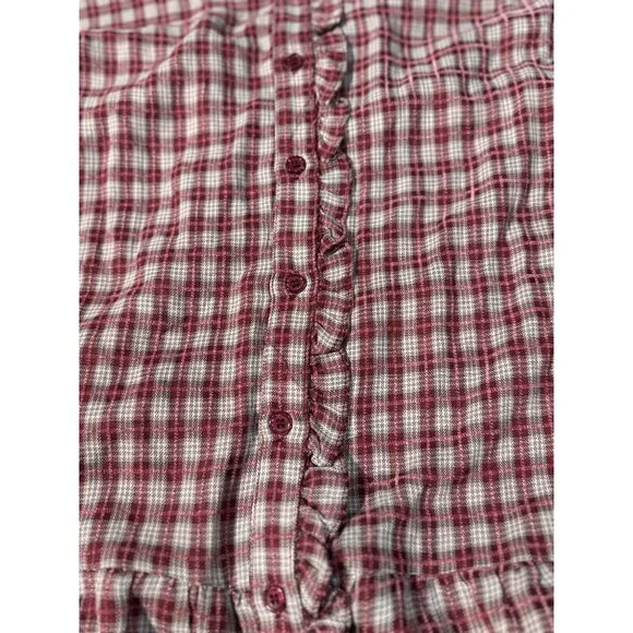 NEW Hem & Thread Womens M Plaid Shirtdress Ruffle Pink White Botton Long Sleeve - Picture 14 of 15